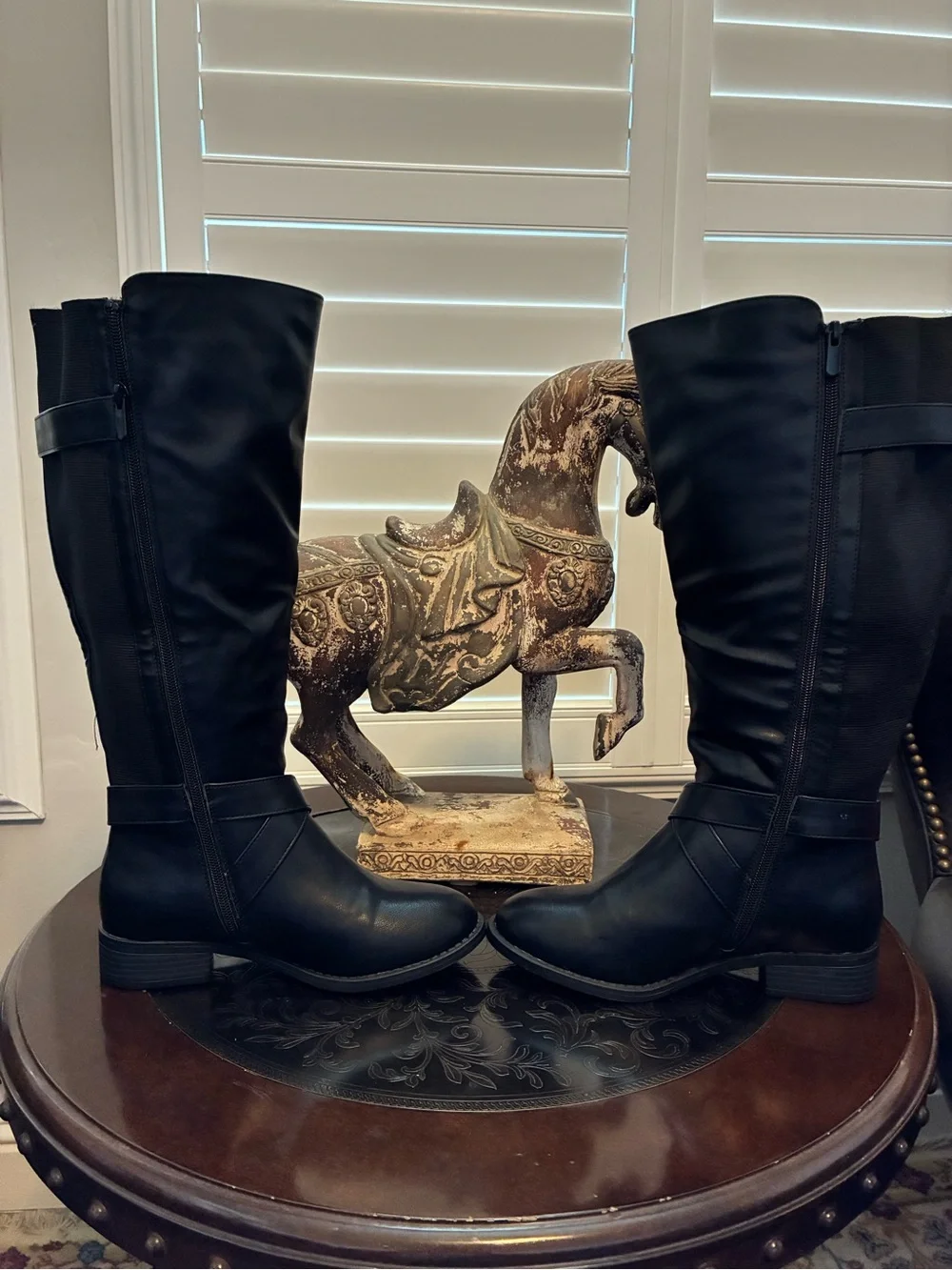 Sleek Black Over-the-Knee Buckle Boots